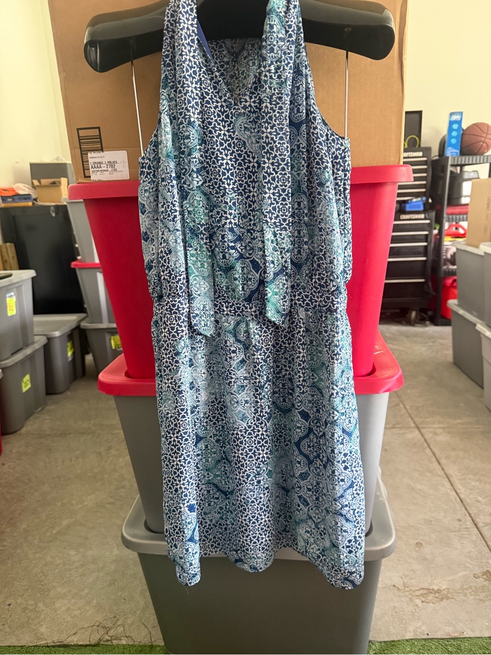 Sleeveless Blue Patterned Summer Dress mp82